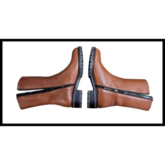 NEW LAMICA Leather Mid Calf Boots Sherpa Lined Zipper Lug Sole Orange Brown 39 - Picture 7 of 13